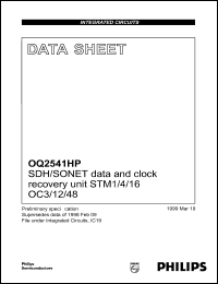 OQ2541HP datasheet: SDH/SONET data and clock recovery unit SMT1/4/16 OC3/12/48. OQ2541HP