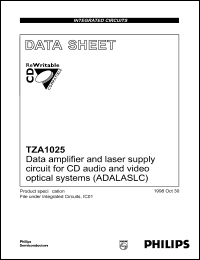 TZA1025T datasheet: Data amplifier and laser supply circuit for CD audio and video optical systems (ADALAS). TZA1025T