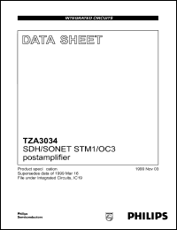 TZA3034TT datasheet: SDH/SONET STM1/OC3 postamplifier. TZA3034TT
