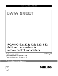 PCA84C122AP datasheet: 8-bit microcontroller for remote control transmitters. 1K ROM, 32 bytes RAM. PCA84C122AP