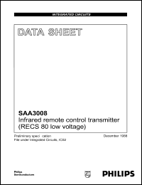 SAA3008P datasheet: Infrared remote control transmitter (RECS 80 low voltage). SAA3008P
