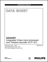 SAA5281P datasheet: Integrated video input processor ant teletext decoder (IVT1.8). SAA5281P