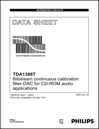 TDA1388T datasheet: Bitstream continuous calibration filter-DAC for CD-ROM audio applications. TDA1388T
