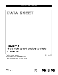 TDA8714T/4 datasheet: 8-bit hing-speed analog-to-digital converter. Sampling frequency 40 MHz TDA8714T/4