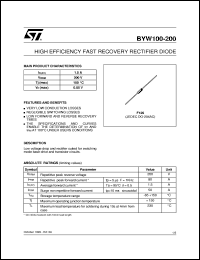 BYW100-200 datasheet: HIGH EFFICIENCY FAST RECOVERY RECTIFIER DIODES BYW100-200