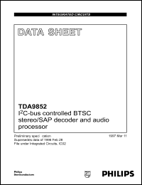 TDA9852H datasheet: I2C-bus controlled BTSC stereo/SAP decoder and audio processor. TDA9852H