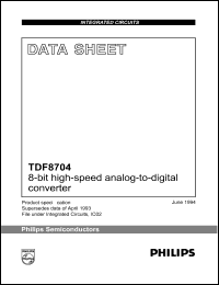 TDF8704T/2 datasheet: 8-bit high-speed analog-to-digital converter. Sampling frequency 20 MHz. TDF8704T/2