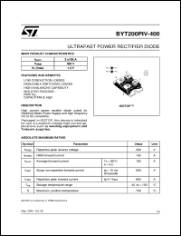 BYT200PIV-400 datasheet: ULTRAFAST POWER RECTIFIER DIODE BYT200PIV-400