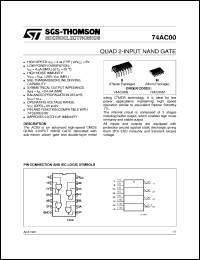 74AC00 datasheet: QUAD 2-INPUT NAND GATE 74AC00