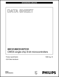 PCF80C31BH3-16WP datasheet: CMOS single-chip 8-bit microcontrollers, 4k x 8 ROMless, 128 x 8 RAM, 1.2 to 16 MHz PCF80C31BH3-16WP