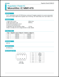 MM1478M datasheet: Regulator+reset IC for use in CD-ROM drives, regulator output voltage = 2.5V, detection voltage = 4.2V MM1478M