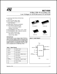 M27V800 datasheet: 8 MBIT (1MB X8 OR 512KB X16) LOW VOLTAGE UV EPROM AND OTP EPROM M27V800
