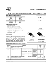 BYW51-200 datasheet: HIGH EFFICIENCY FAST RECOVERY RECTIFIER DIODES BYW51-200