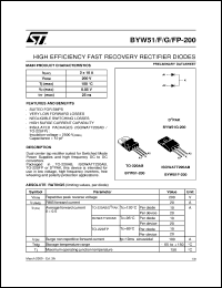 BYW51FP-200 datasheet: HIGH EFFICIENCY FAST RECOVERY RECTIFIER DIODES BYW51FP-200