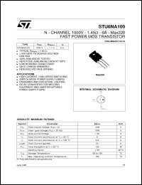 STU6NA100 datasheet: N-CHANNEL 1000 V - 1.45 OHM - 6 A - MAX220 FAST POWER MOS TRANSISTOR STU6NA100
