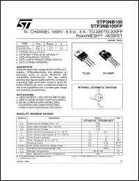 STP3NB100 datasheet: N-CHANNEL 1000V - 5.3 OHM - 3A - TO-220/TO-220FP POWERMESH MOSFET STP3NB100