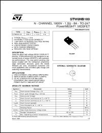 STW8NB100 datasheet: N-CHANNEL 1000V - 1.2 OHM - 8A - TO-247 POWERMESH MOSFET STW8NB100