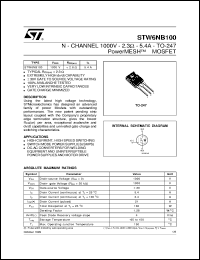 STW6NB100 datasheet: N-CHANNEL 1000V - 2.3 OHM - 5.4A - TO-247 POWERMESH MOSFET STW6NB100