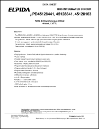 uPD45128441G5-A80-9J datasheet: 128M-bit synchronous DRAM, organization 8M x 4 x 4, LVTTL, 8ns, 3.3V uPD45128441G5-A80-9J