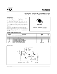 TDA2003 datasheet: 10W CAR RADIO AUDIO AMPLIFIER TDA2003