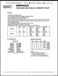HM9104A datasheet: Tone/pulse switchable & 4 memory dialer HM9104A