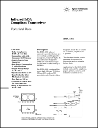 HSDL-1001 datasheet: Infrared IrDA compliant transceiver, IrDA 1.0  115 Kb/s, supply voltage range 2.7 V  5.5 V HSDL-1001