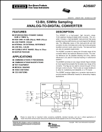 ADS807E datasheet: 12-Bit, 53MHz sampling analog-to-digital converter ADS807E