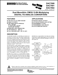 DAC7801KU/1K datasheet: Dual monolithic CMOS 12-Bit multiplying analog-to-digital converter DAC7801KU/1K