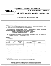 uPD789154GS-xxx datasheet: 8-bit single-chip microcontroller, programm memory 8K ROM, 256b RAM, 256 EEPROM uPD789154GS-xxx