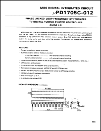 UPD1705C-012 datasheet: Phase locked loop frequency synthesizer TV digital tuning system controller CMOS LSI UPD1705C-012