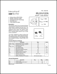 IRLU120N datasheet: N-channel power MOSFET, 100V, 10A IRLU120N