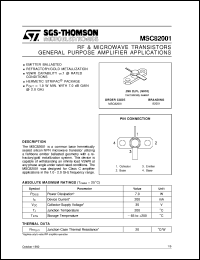 MSC82001 datasheet: GENERAL PURPOSE AMPLIFIER APPLICATIONS RF & MICROWAVE TRANSISTORS MSC82001