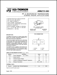 AM82731-003 datasheet: S-BAND RADAR APPLICATIONS RF & MICROWAVE TRANSISTORS AM82731-003