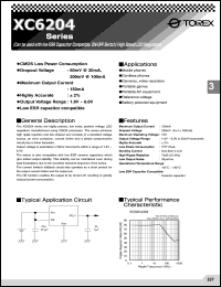 XC6204B382ML datasheet: low noise, positive voltage LDO regulators, no pull-down resistor built in, output 3.8V +/-2% XC6204B382ML