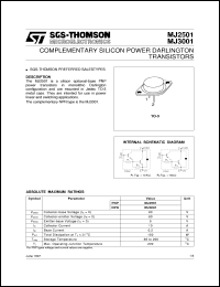 MJ2501 datasheet: COMPLEMENTARY SILICON POWER DARLINGTON TRANSISTORS MJ2501