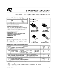 STPS20H100CG-1 datasheet: HIGH VOLTAGE POWER SCHOTTKY RECTIFIER STPS20H100CG-1