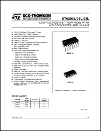 ST6200L datasheet: LOW VOLTAGE 8-BIT ROM MICROCONTROLLER (MCU) WITH A/D CONVERTER AND 16 PINS ST6200L