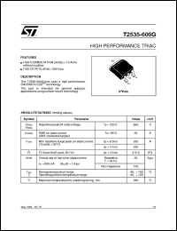 T2535-600G datasheet: HIGH PERFORMANCE TRIAC T2535-600G