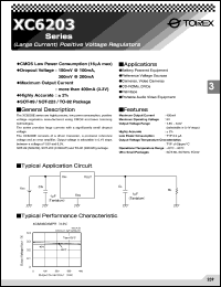XC6203P382FR datasheet: 400mA positive voltage regulator, tolerance 2%, output 3.8V XC6203P382FR