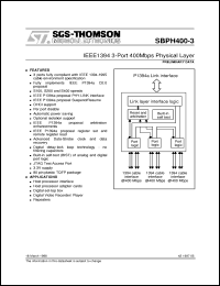 SBPH400-3 datasheet: IEEE1394 PHY LAYER S100 S200 S400 MBIT/S SBPH400-3