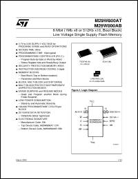 M29W800AT datasheet: 8 MBIT (1MB X8 OR 512KB X16, BOOT BLOCK) LOW VOLTAGE SINGLE SUPPLY FLASH MEMORY M29W800AT