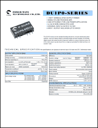 DU1P0-24S15 datasheet: Input range:21.6-26.4 VDC;output voltage:15 VDC; output current:67 mA;input current:57 mA; 1 W DC-DC converter DU1P0-24S15