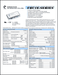 FDC10-48D15 datasheet: Input range:36-75 VDC;output voltage:+/-15 VDC; output current:+/-333 mA;input current:260 mA; 10 W DC-DC converter FDC10-48D15