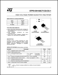 STPS10H100CG-1 datasheet: HIGH VOLTAGE POWER SCHOTTKY RECTIFIER STPS10H100CG-1