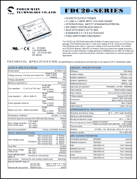 FDC20-12D15 datasheet: Input range:9-18 VDC;output voltage:+/-15 VDC; output current:+/-666 mA;input current:2136 mA; 20 W DC-DC converter FDC20-12D15