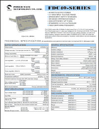 FDC40-12S15 datasheet: Input range:9-18 VDC;output voltage:15 VDC; output current:2700 mA;input current:4100 mA; 40 W DC-DC converter FDC40-12S15