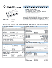 FEC15-48S05 datasheet: Input range:36-75 VDC;output voltage:5 VDC; output current:3000 mA;input current:396 mA; 15 W DC-DC converter FEC15-48S05