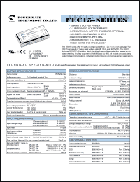 FEC15-48S15 datasheet: Input range:36-75 VDC;output voltage:15 VDC; output current:1000 mA;input current:381 mA; 15 W DC-DC converter FEC15-48S15