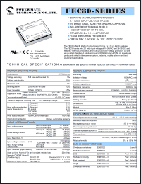 FEC30-24S1P8 datasheet: Input range:18-36 VDC;output voltage:1.8 VDC; output current:6000 mA;input current:580 mA; 30 W DC-DC converter FEC30-24S1P8