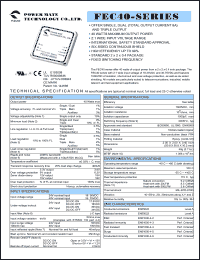 FEC40-24D3305 datasheet: Input range:18-36 VDC;output voltage:3.3/5 VDC; output current:4/4 A mA;input current:1729 mA; 40 W DC-DC converter FEC40-24D3305